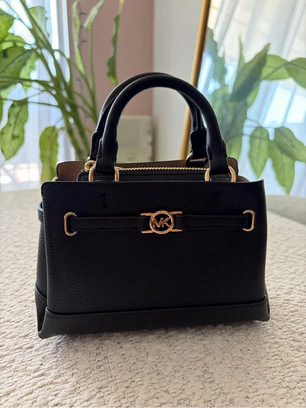 Michael Kors Reed Small Pebbled Leather Satchel with Gold Hardware